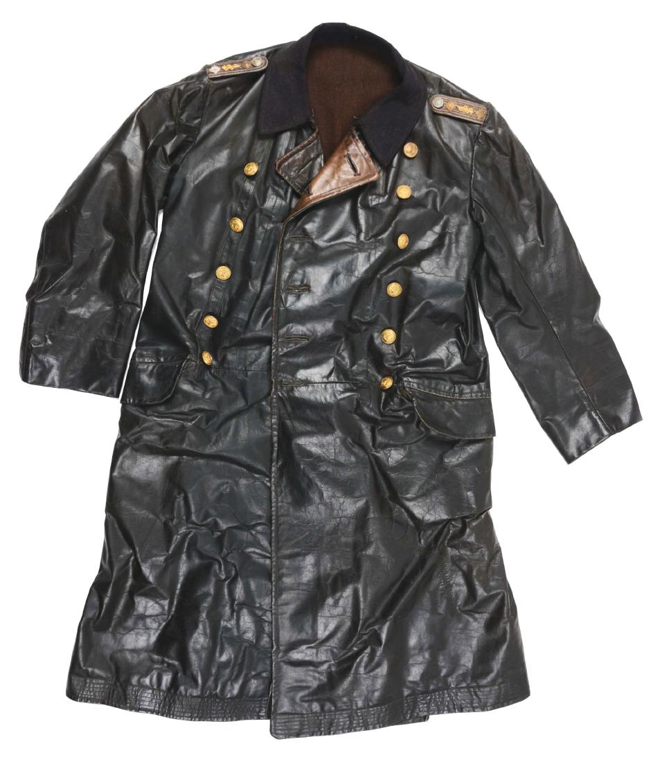 German WWII Kriegsmarine Brown Leather Deck Coat.