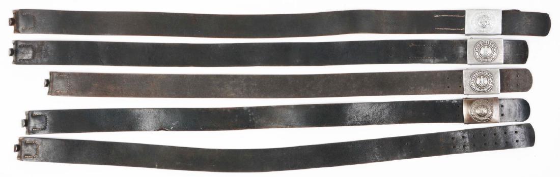 Lot of 9: German WWII Belts with Buckles.: Lot contains: (A) Five Combat Belts, and (B) Four Heer Buckles. (A) Five belts in overall very good to excellent condition. All are original World War II and marked in some manner with size, date, or 