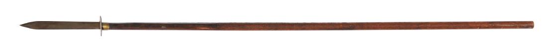 Confederate Pike with Haft.: 12-1/4" diamond section blade, tapered at bottom. Bottom of blade and brass ferrule punch with single dot on left side. Fitted with a 3-1/4" iron guard at the base of the blade, followed by a 1-1/8" b