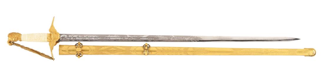 Fine, High Grade Ames Military Staff Officer Sword with: This is probably one of the best, highest grade, militia officer's swords in existence. The sword features a double edged tapered steel blade with partial fuller in center on each side and both sides 