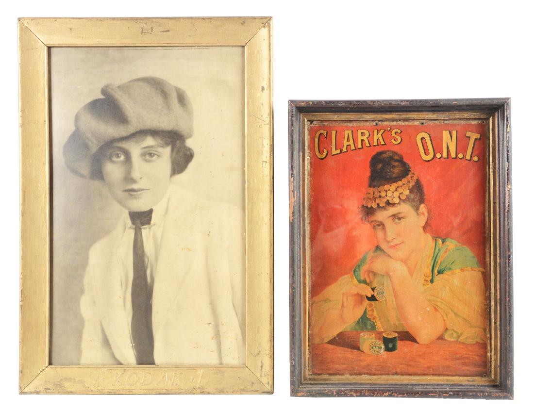 Lot Of 2: Kodak and Clark's Thread Framed Signs. (1 of 2)