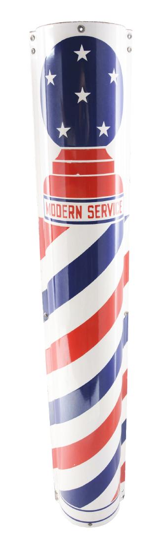 Modern Service Barber Pole Porcelain Advertising Sign. (1 of 2)