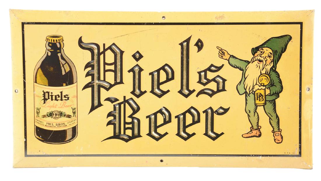 Piel's Beer Tin Over Cardboard Advertising Sign. (1 of 2)