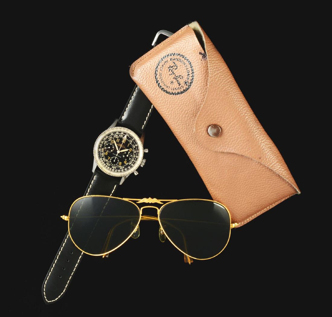 Breitling Navitimer AOPA Chronograph Wristwatch, Ref.: Rare Breitling Navitimer AOPA (Aircraft Owners and Pilots Association) Chronograph Wristwatch in Stainless Steel, Reference No. 806, Circa 1960, With Bausch & Lomb "AOPA" Ray Ban Aviator Sunglasses w/