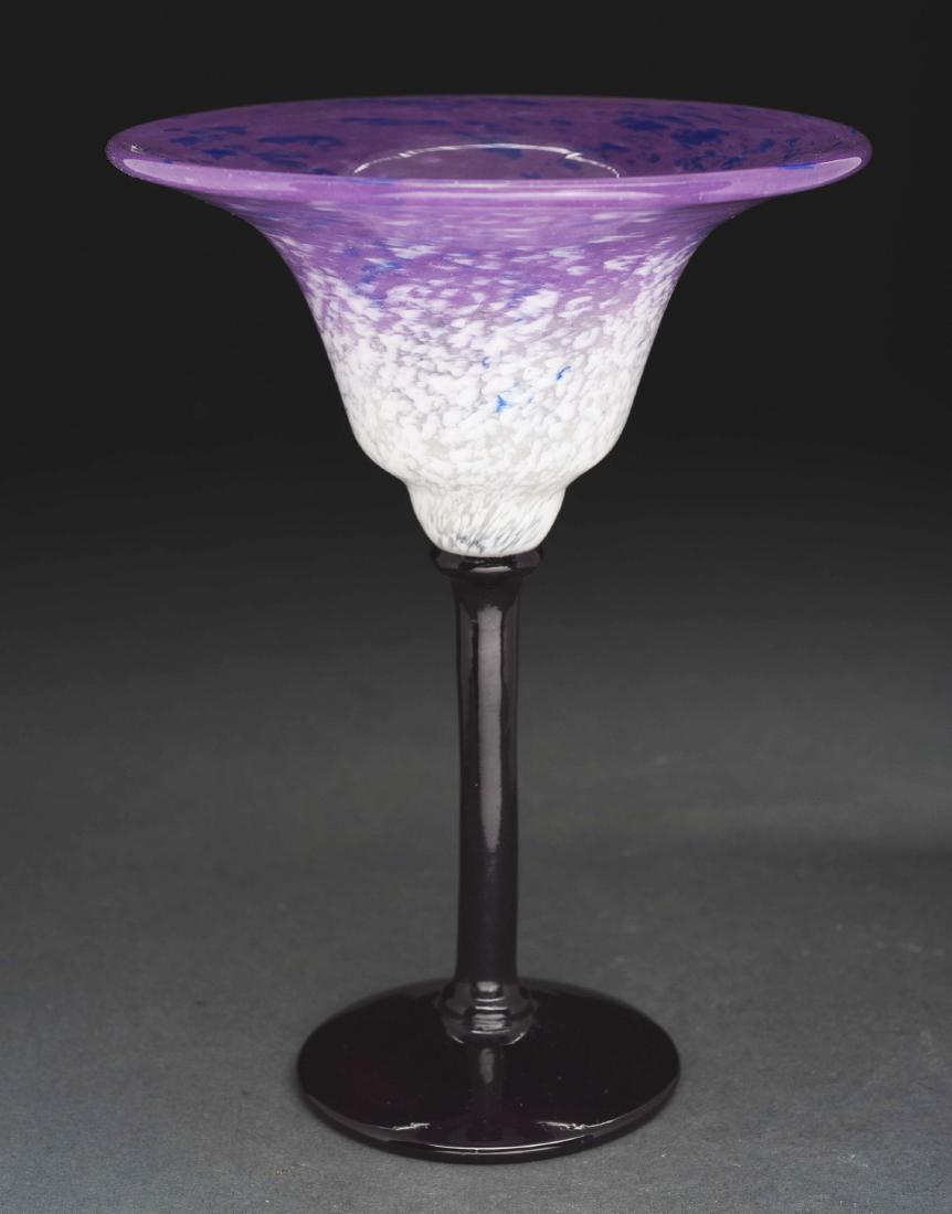 Schneider Coupe.: Schneider coupe has violet foot and stem leading to a flaring bowl of mottled white shading to lilac and blue. Signed on top of foot with etched "Schneider". Very Good to Excellent. Condition: Item Di