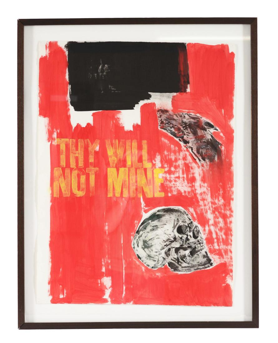 LEON GOLUB (American, 1922 - 2004) "THY WILL NOT MINE.": Provenance: Gift of the artist to the previous owner. Acquired from Wright Auctions, 2013. Artist: LEON GOLUB (American, 1922 - 2004) Condition: Good condition, with artist made pinholes in each corne