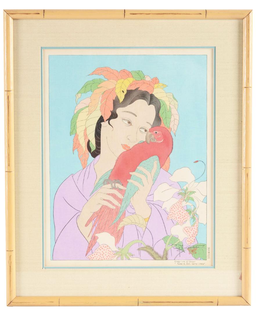 PAUL JACOULET (French, 1902-1960) "CHAGRINS D'AMOUR.: English title: Sorrows of Love. Kusale, Est Carolines (Miles, 70). Editionof 150. With red butterfly seal. Title imprinted lower right in margin with carvers seal for Kentaro Maeda. Artist: PAUL JACOU