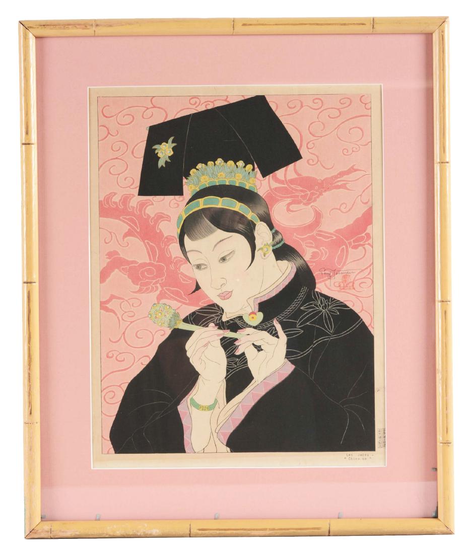 PAUL JACOULET (French, 1902 - 1960) "LES JADES: English title: The Jade Lady, (Miles, 63). With red boat seal and titled in margin lower right with seal of the carver Maeda. Artist: PAUL JACOULET (French, 1902 - 1960) Condition: Mat burn and light 