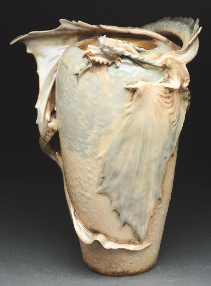 Amphora Eastern Dragon Vase.: Vase is 14" tall, marked on the bottom with a crown, "Amphora", and "Austria". Some small professional restorations, otherwise Good. Condition: (Excellent). Item Dimensions: 14" x 10 -1/2".