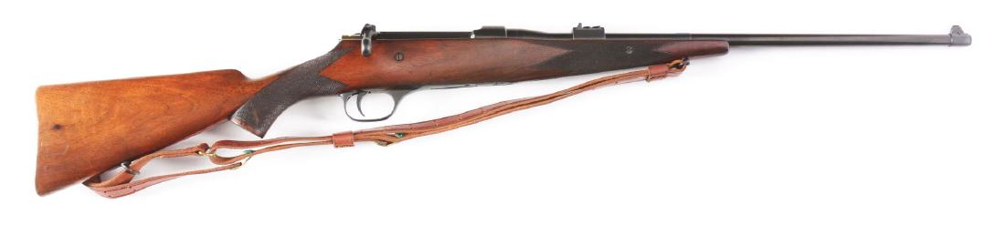 (C) Ross Model 1905 Bolt Action Sporting Rifle.: Features base and pin front sight, two leaf folding express rear sight on block, half stock pistol grip walnut straight comb stock, oil finish and checkered steel buttplate. "MODEL 1905" and maker sta