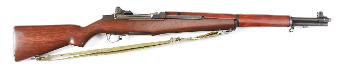 (C) Springfield M1 Garand Semi-Automatic Rifle (1943).: Springfield M1 Garand originally built in August 1943. Gun was rebuilt for Korea and has a Harrington & Richardson marked barrel with a date of 11-52. Late style stamped trigger group with all Harring