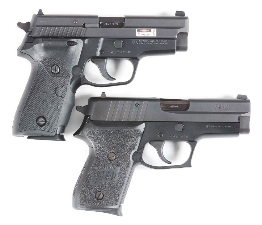 (M) Lot of 2: Sig Sauer Compact Semi-Automatic Pistols.: Lot consists of: Two pistols that have original cases and paperwork. Both feature steel slides, alloy frames, white dot and line sights, and black composite grips. Gun (A) P229. Comes with two magazin