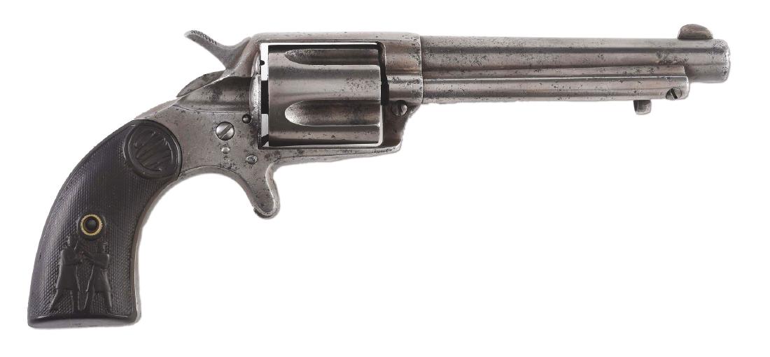 (A) Colt New House (Cop N Thug) Single Action Revolver: This is a single action spur trigger, five shot with ejector rod housing. Nice pair of original Cop N Thug gutta percha grips. CONDITION: There is no finish. Has been cleaned with scattered pitting. B