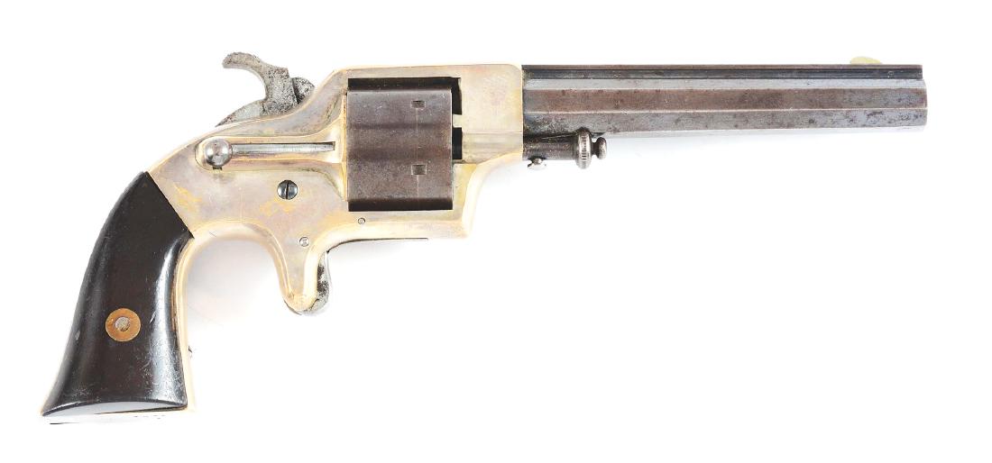 (A) Fine 3rd Model Plants Mfg. Spur Trigger Front: Fine 3rd Model large frame "Army" Plant revolver, a standard 3rd Model. CONDITION: Barrel retains considerable original fading blue, very slight pitting around the manufacturer's legend. Cylinder has 