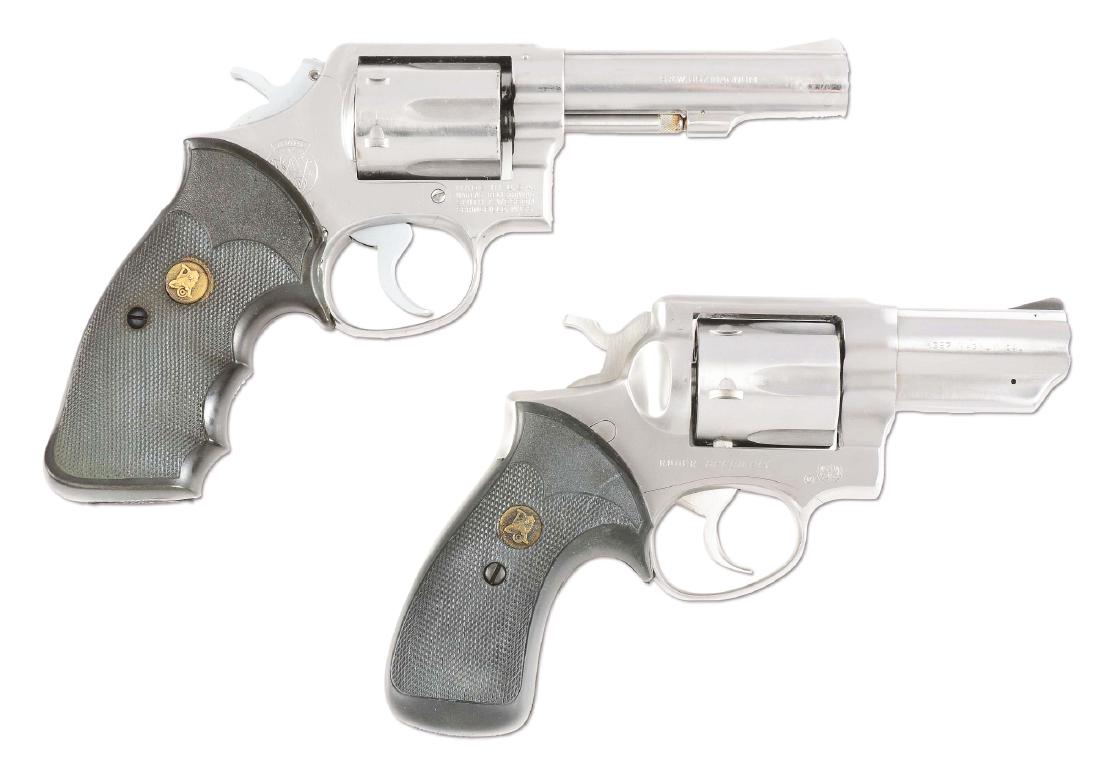 (M) Lot of 2: Shooters Lot of Double-Action Revolvers.: Lot consists of: Gun (A) Smith & Wesson Model 65 .357 Magnum with 4" heavy pinned barrel with recessed chambers. K frame square butt three screw variation with Pachmayr gripper rubber grips. CONDITION