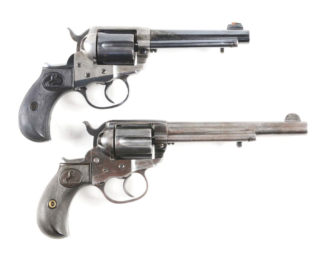 (C) Lot of 2: Collectors Lot of Colt Lightning Double: Lot consists of: Gun (A) Colt Lightning Model 1877 manufactured in 1906 and chambered for caliber .38 Colt. 4-1/2" barrel with two piece Colt hard rubber grips. Blue and case color finishes with modif