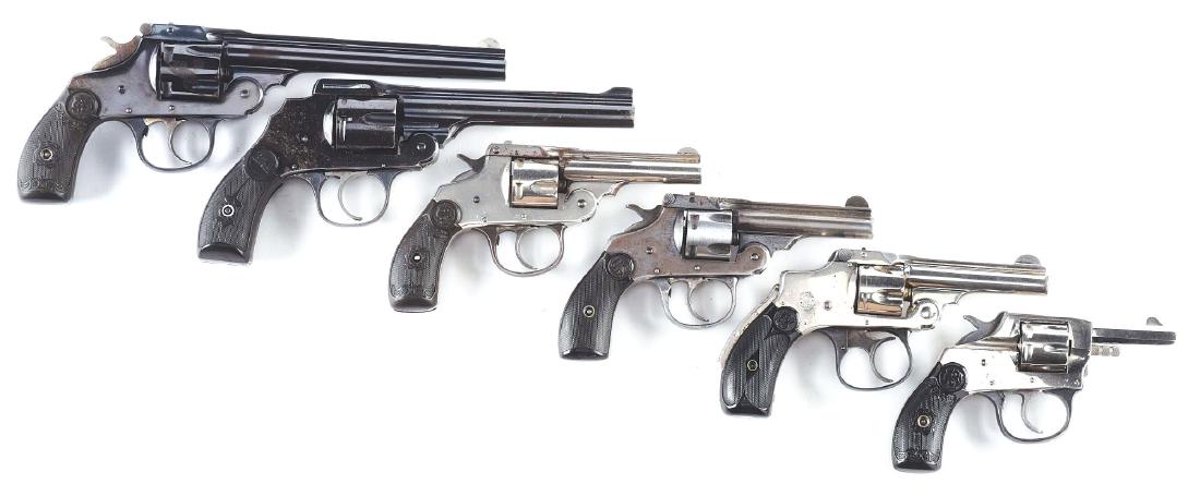 (C) Lot of 6: High Condition Turn of the Century Pocket: Lot consists of: Five top breaks and one solid frame. Gun (A) Rare, long barreled, blued Iver Johnson. Features owl head grips. CONDITION: Does not appear to have ever been fired;has nearly all of the