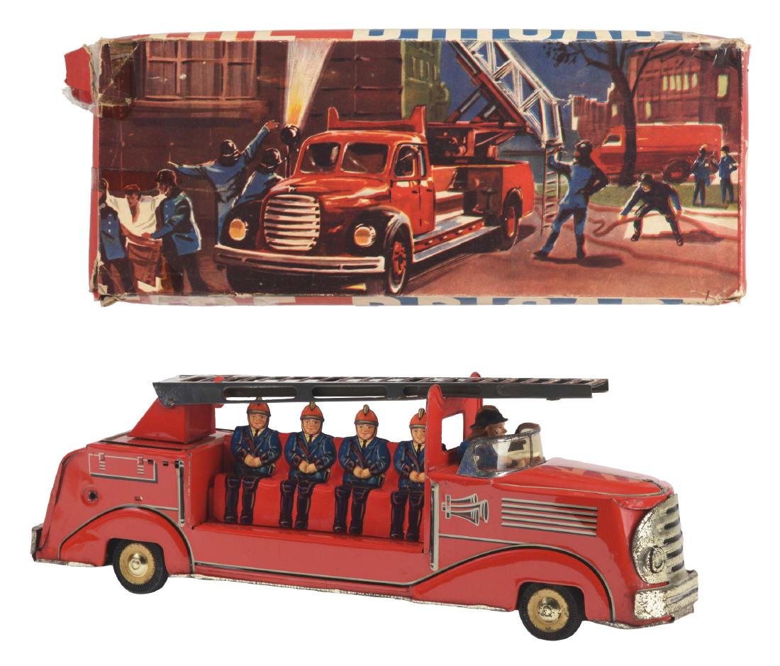 German Tin Litho Friction Fire Brigade Truck In Box. (1 of 8)