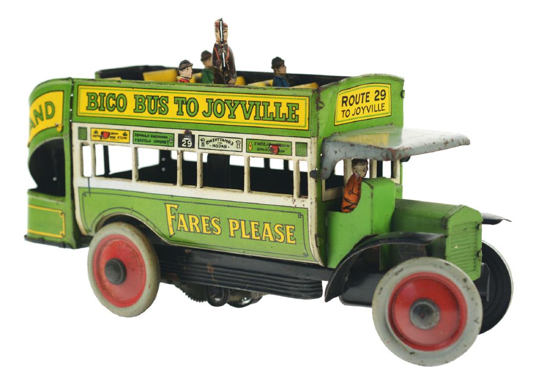 German Nifty Tin Litho Wind Up Bico Bus To Joyville. (1 of 4)
