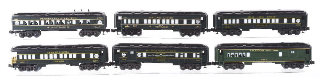 Lot of 6: Lionel TCA & Norfolk & Western 1980's Train: Lot consists of: Lionel Norfolk & Western Locomotive and Tender, J class; No. 9047 B&O Combo Car; and TCA cars - Fort Pit TCA Car, No. 1984 City of Pittsburgh TCA car, No. 1989 Limited Valley Forge TC
