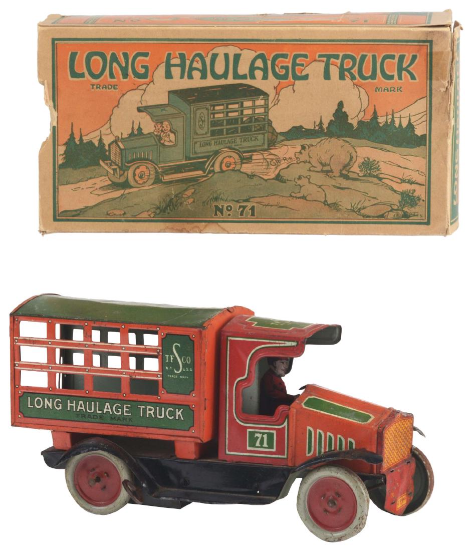 Strauss Tin Litho Wind Up Long Haulage Truck In Box. (1 of 6)