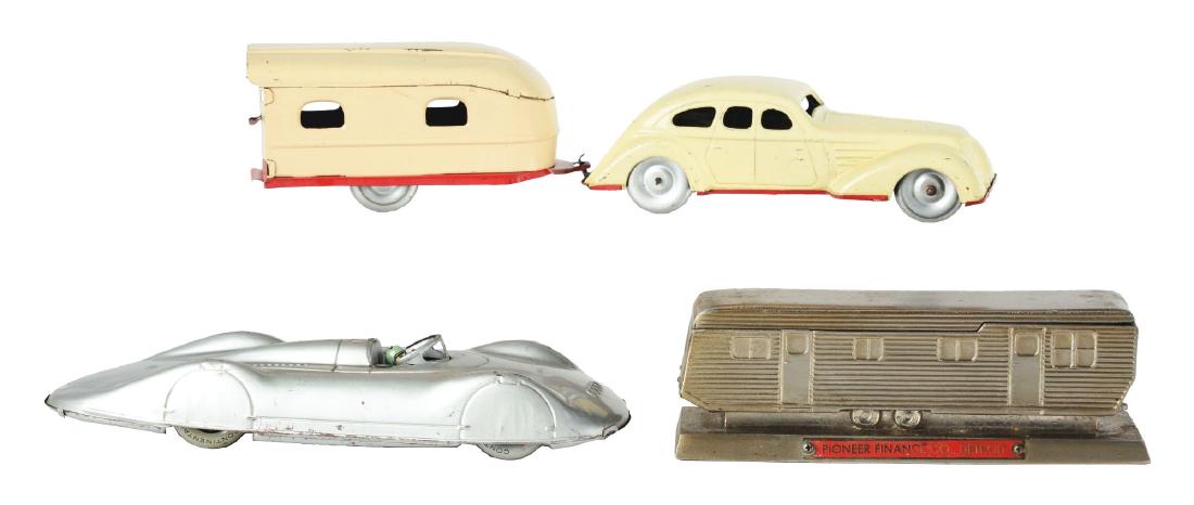 Lot of 3: Tin and Cast Metal Cars and Campers. (1 of 2)