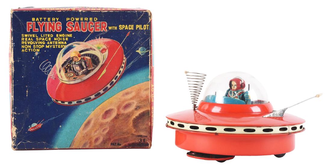 Japanese Tin Litho Battery Operated Flying Saucer With (1 of 2)