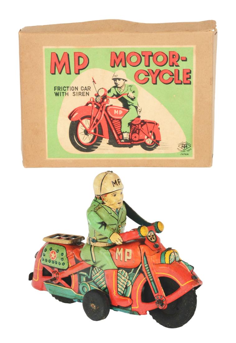 Tin Litho Friction MP Motorcycle. (1 of 9)