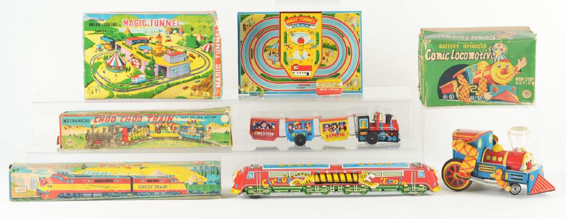 Lot of 4: Tin Litho Operated Circus Trains. (1 of 1)