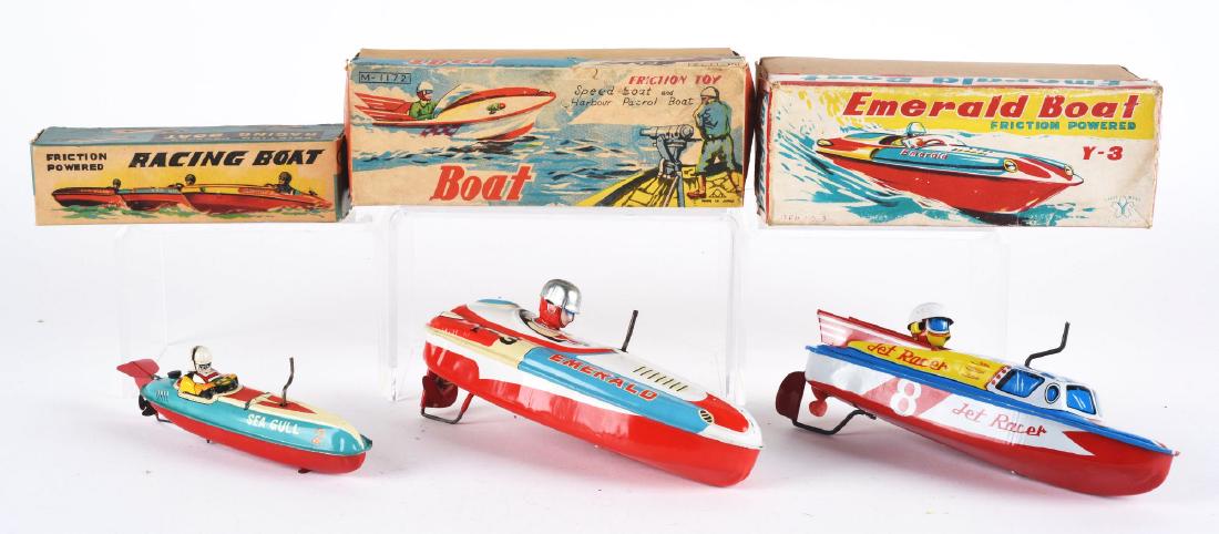 Lot of 3: Tin Litho Crank Wind Up Speed Boats. (1 of 2)