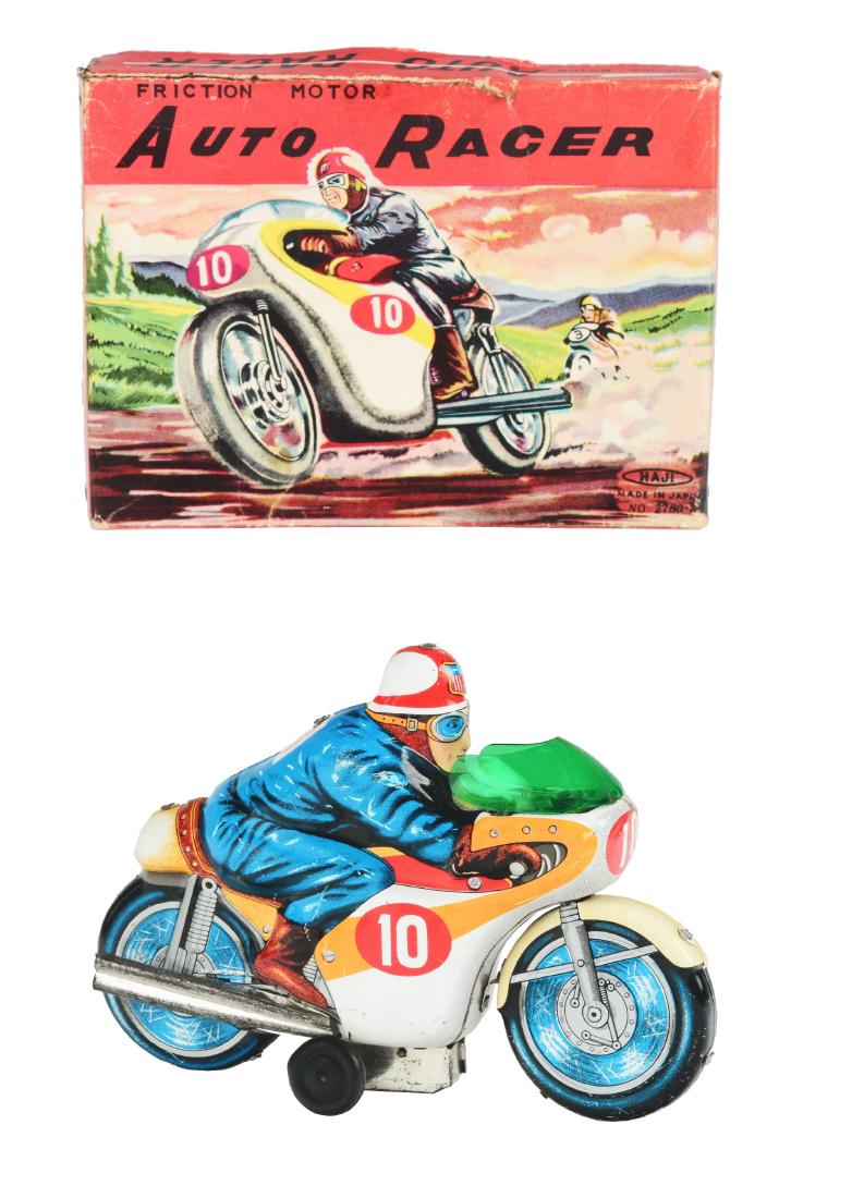 Tin Litho Friction Auto Racer Motorcycle. (1 of 6)