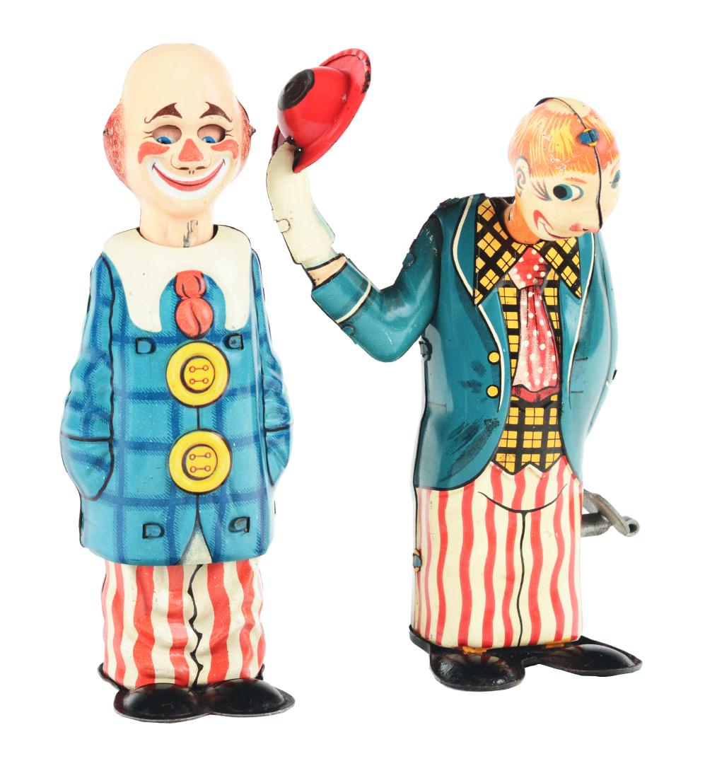 Lot of 2: Tin Litho Wind Up Circus Clowns. (1 of 3)