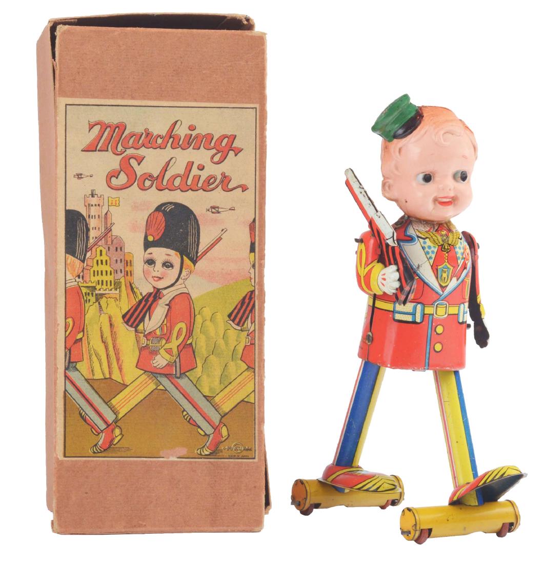 Tin Litho Wind Up Pre-War Japanese Marching Soldier. (1 of 10)