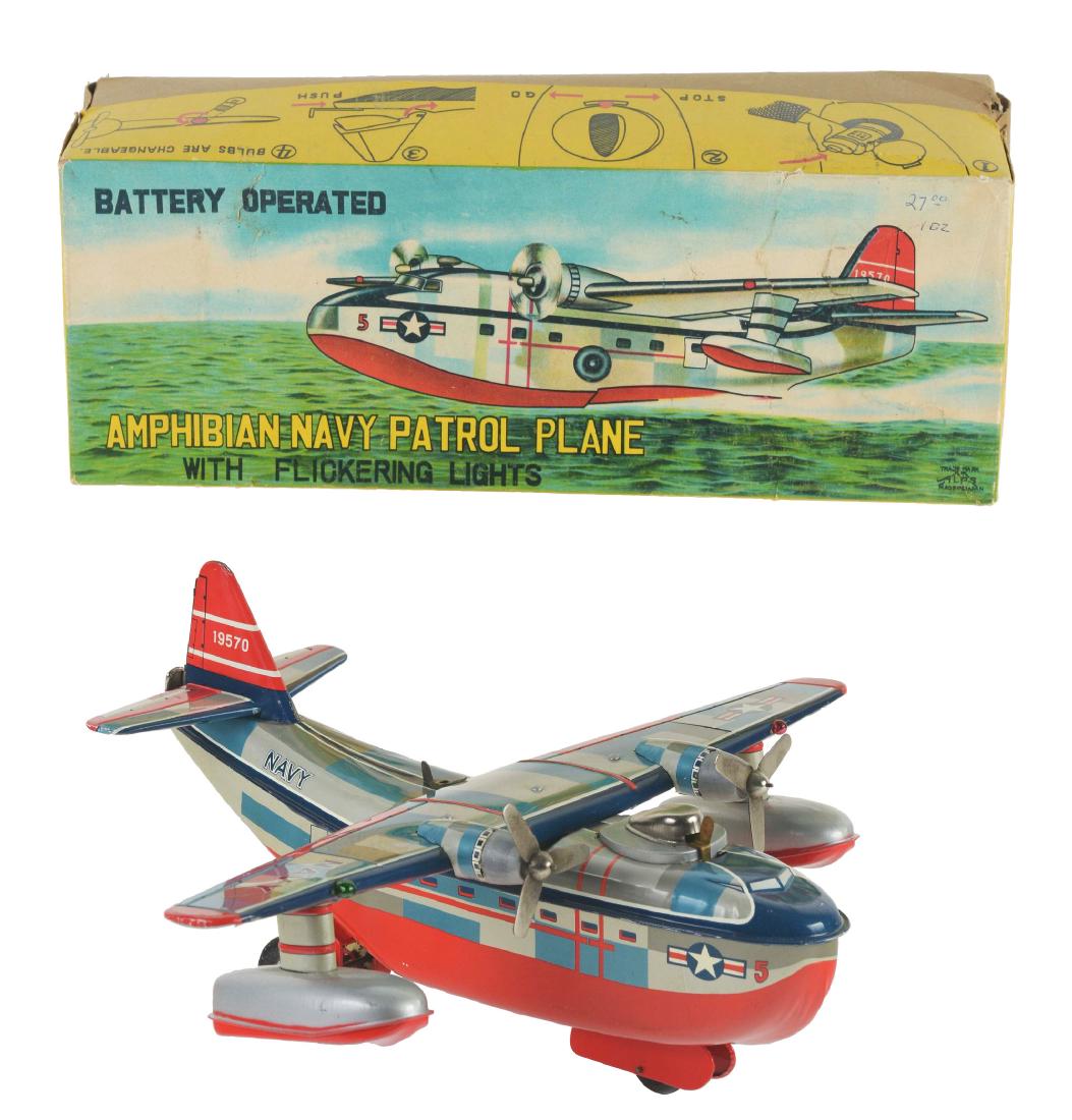Tin Litho Battery Operated Amphibian Navy Patrol Plane. (1 of 10)