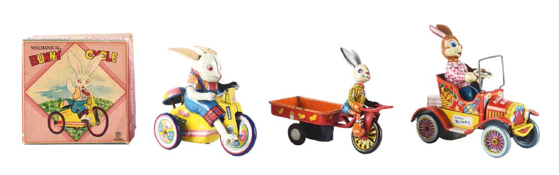 Lot of 3: Tin Litho Wind Up and Friction Driving Rabbit (1 of 2)