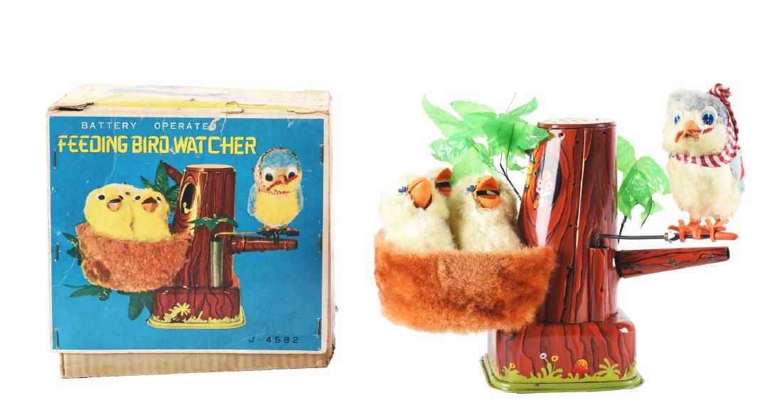 Tin Litho Battery Operated Feeding Bird Watcher. (1 of 2)
