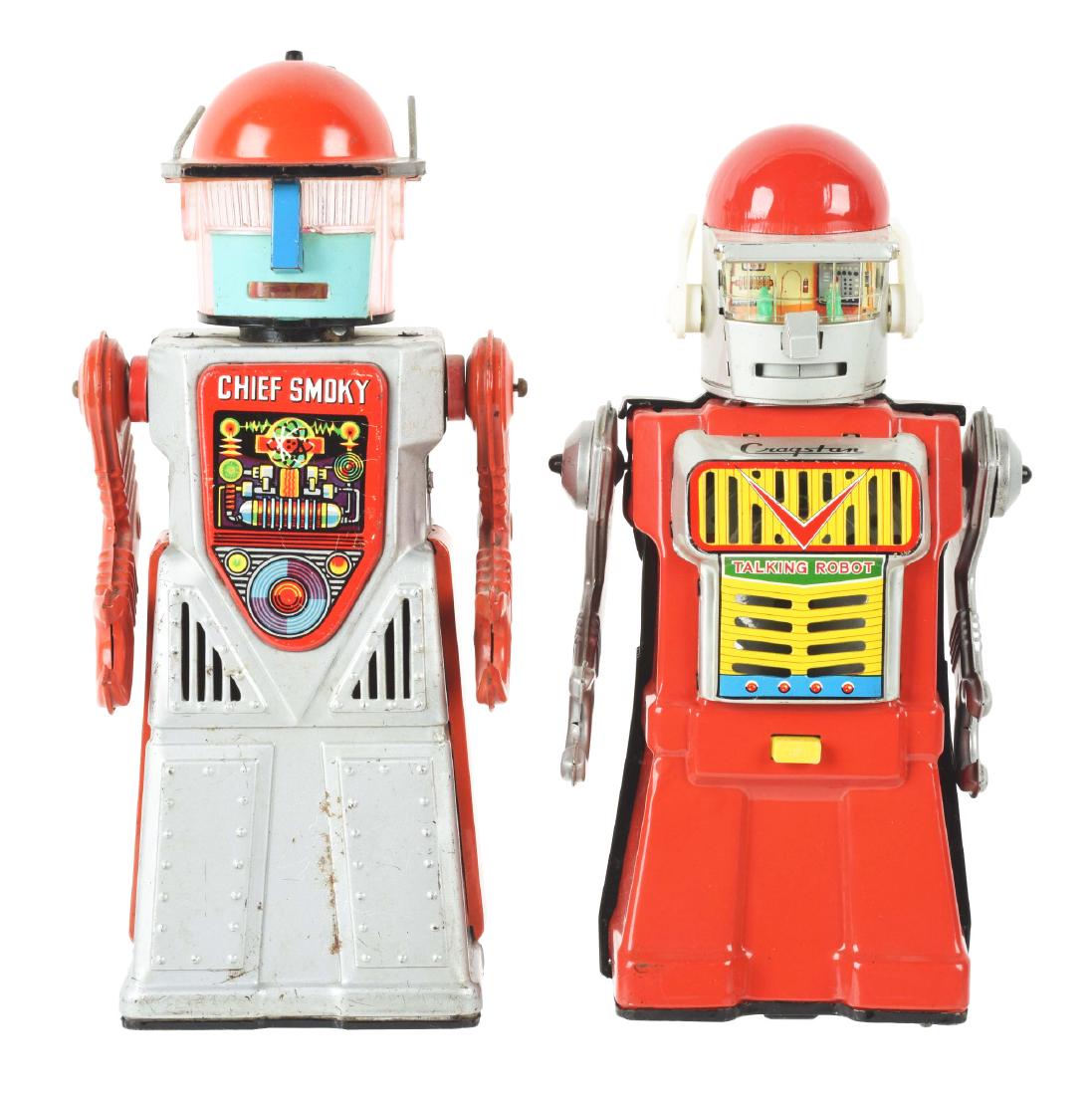Lot Of 2: Japanese Tin Litho Battery Operated Robots. (1 of 2)