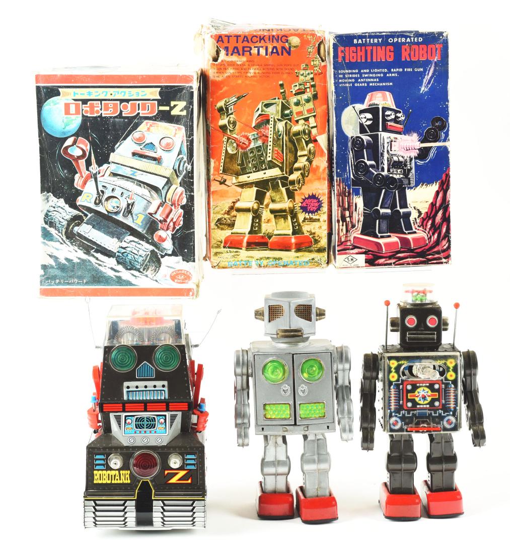 Lot Of 3: Japanese Tin Litho Battery Operated Robots. (1 of 2)