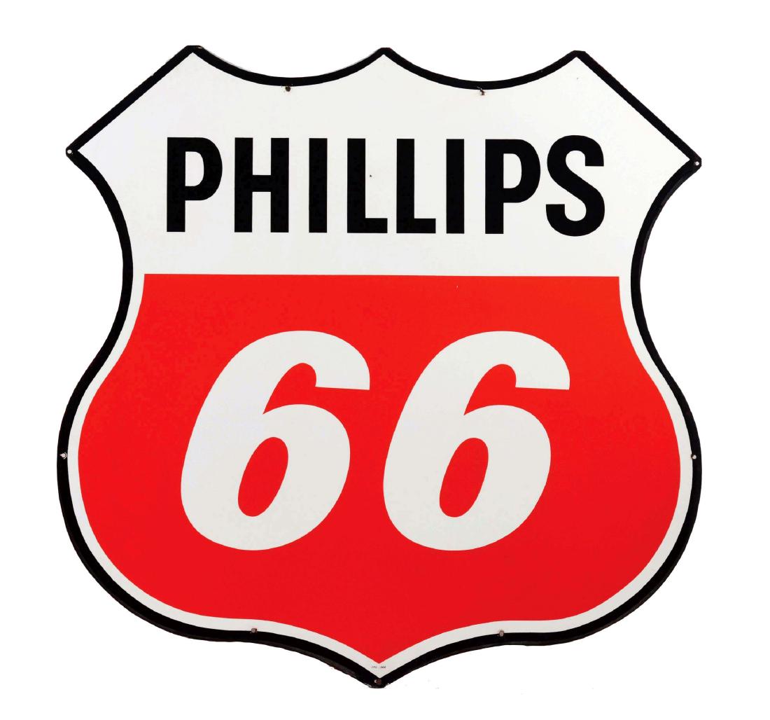 Phillips 66 Gasoline Die-Cut Porcelain Shield Sign. (1 of 3)