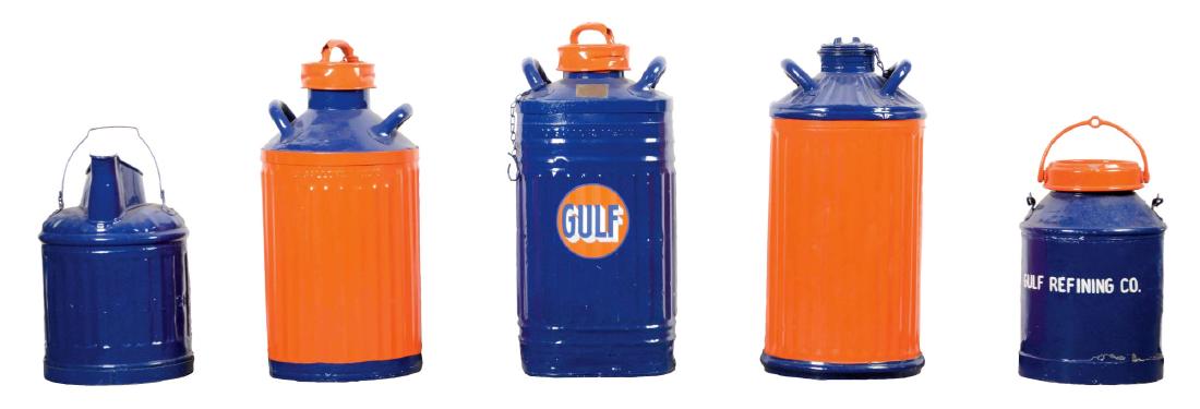 Lot Of 5: Gulf Gasoline & Motor Oil Cans. (1 of 1)