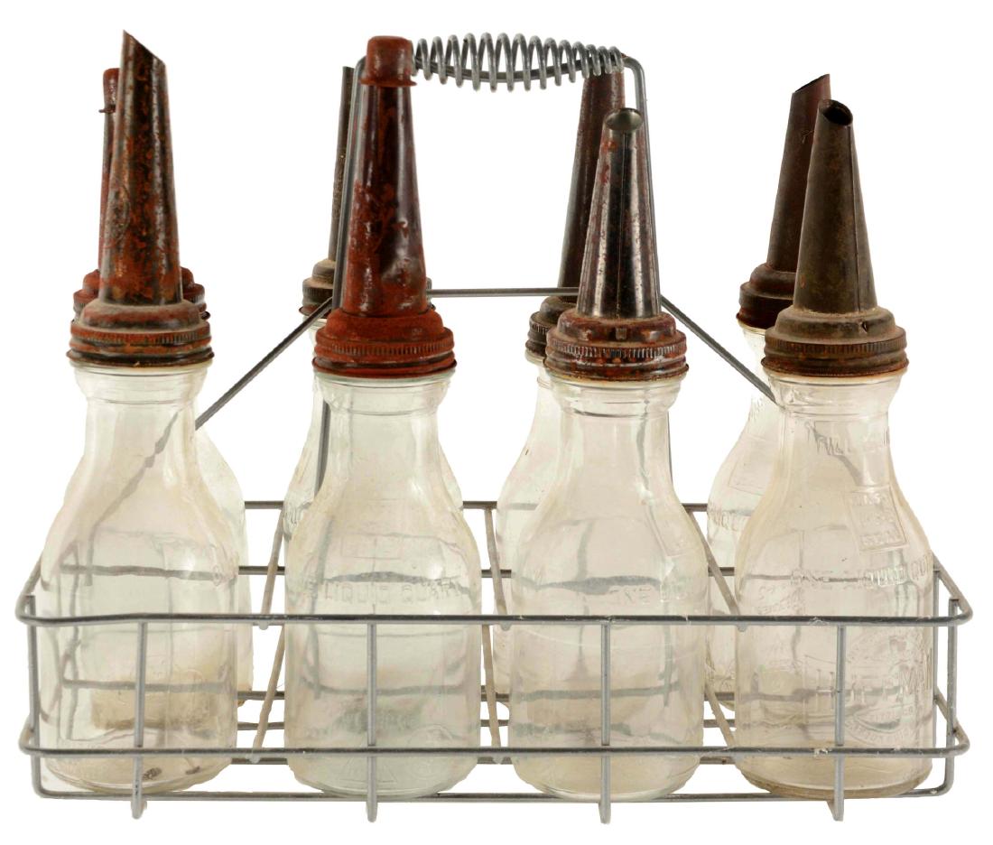 Service Station Glass Oil Bottle Rack & 8 Glass (1 of 3)