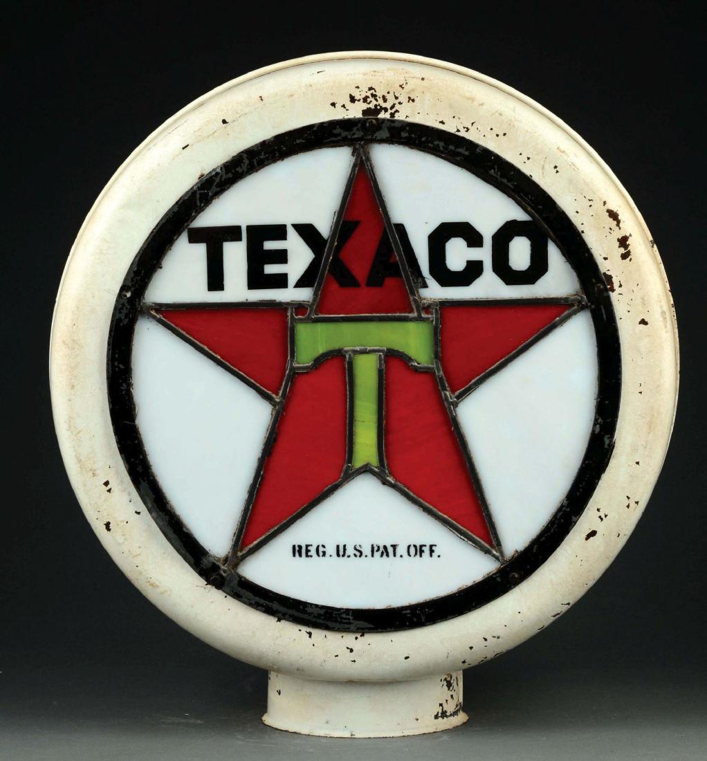 Texaco Gasoline Stained Lead Glass 15" Complete Globe (1 of 2)