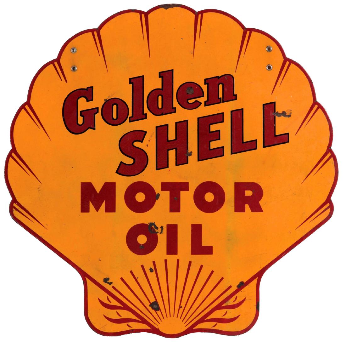 Golden Shell Motor Oil Die-Cut Porcelain Sign. (1 of 2)