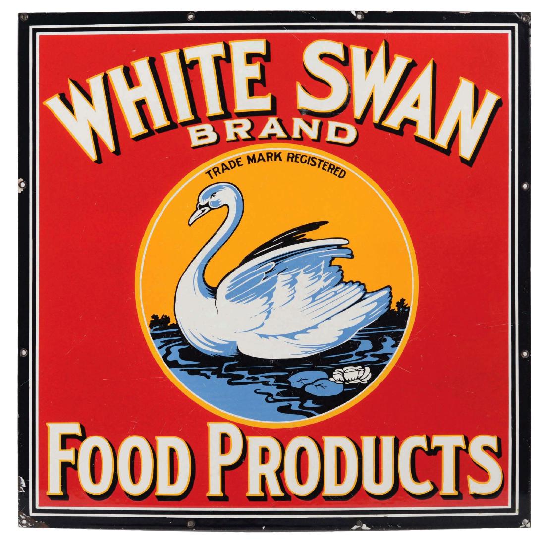 White Swan Brand Food Products Porcelain Sign with Swan