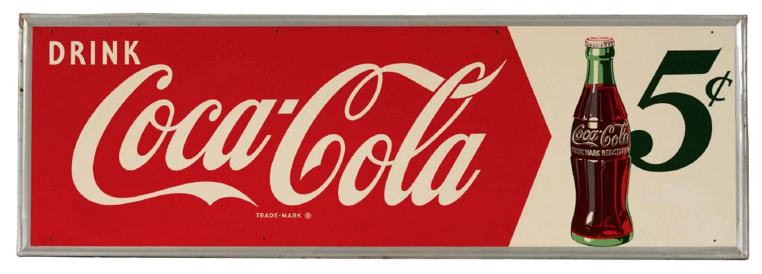 Drink Coca-Cola 5¢ Tin Sign with Self Framed Edge. (1 of 3)