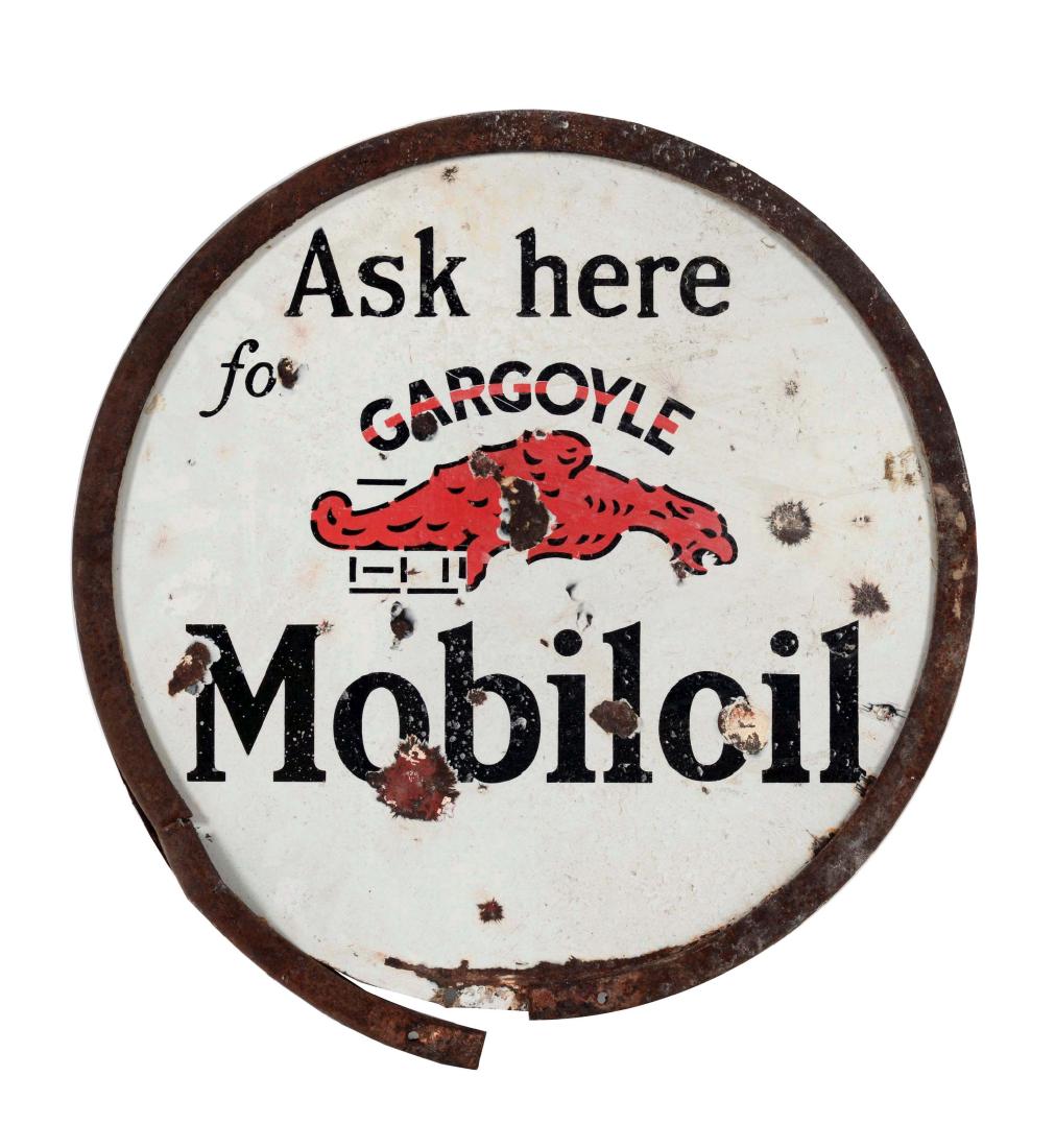 Gargoyle Mobiloil Porcelain Curb Sign. (1 of 2)