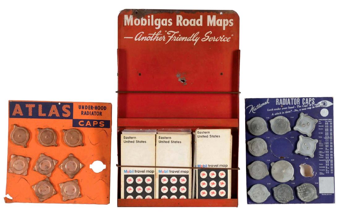 Lot of 3: Mobilgas Tin Map Display Rack & Two Radiator (1 of 2)
