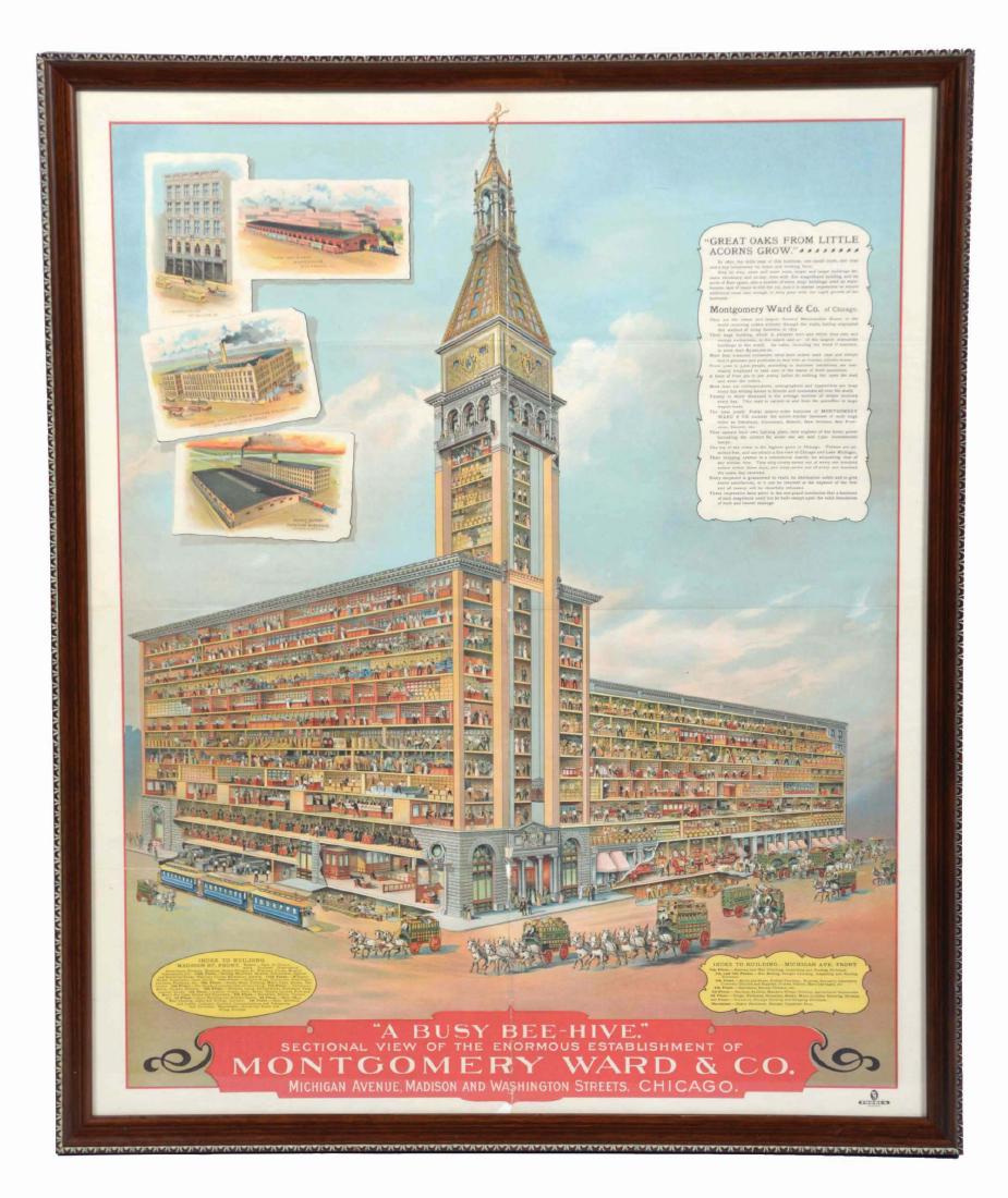 Framed "A Busy Bee-Hive." Advertising Lithograph. (1 of 2)