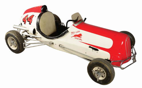 Red Lion Special No. 44 Quarter Midget Race Car.: This racer features a light weight aluminum chassis, coil spring support rear axle, flat style spring support front end, and a Continental Series A-7 2 horsepower motor showing number AA7B548, model A