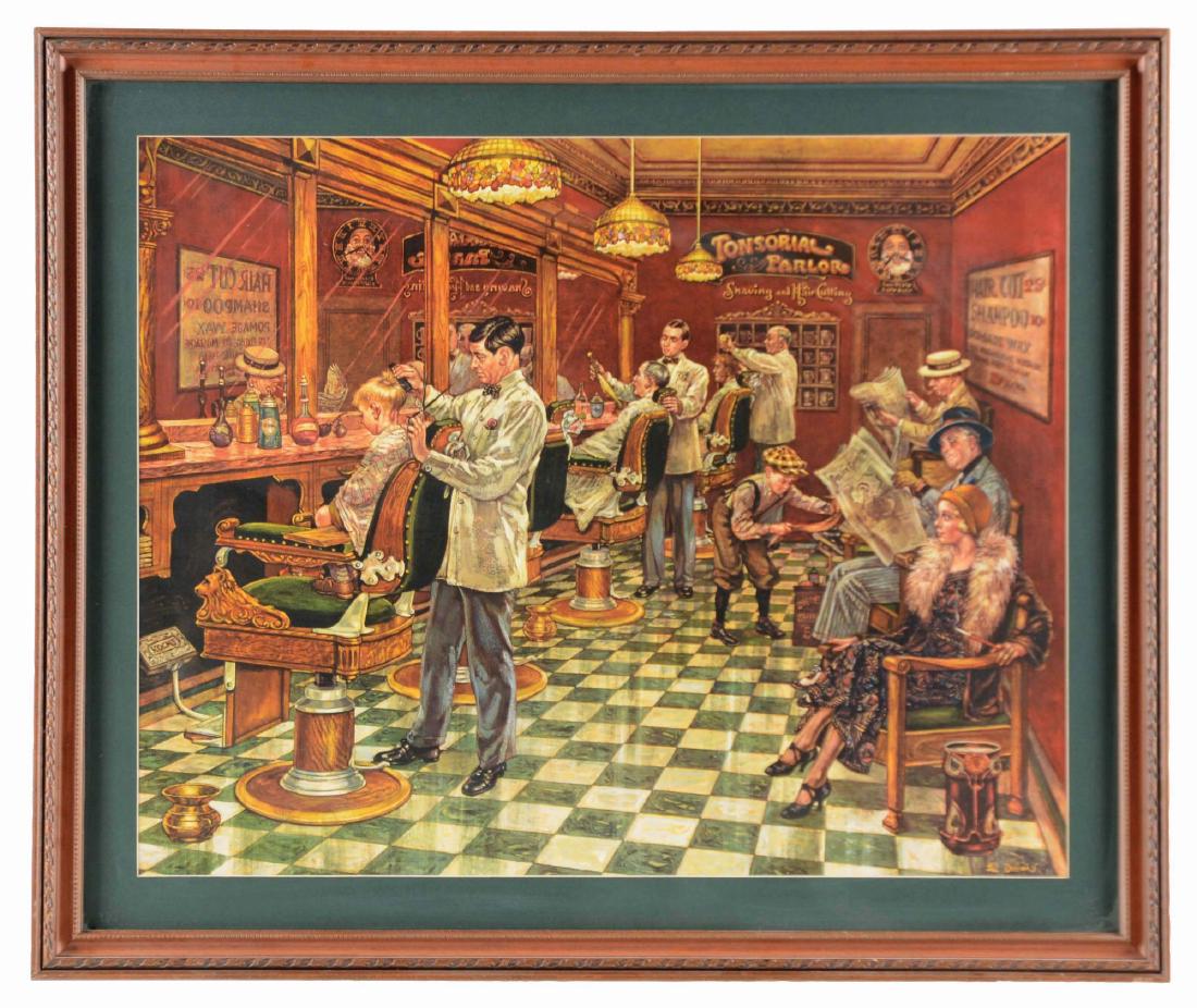 Framed Tonsorial Parlor Barber Shop Print. (1 of 2)